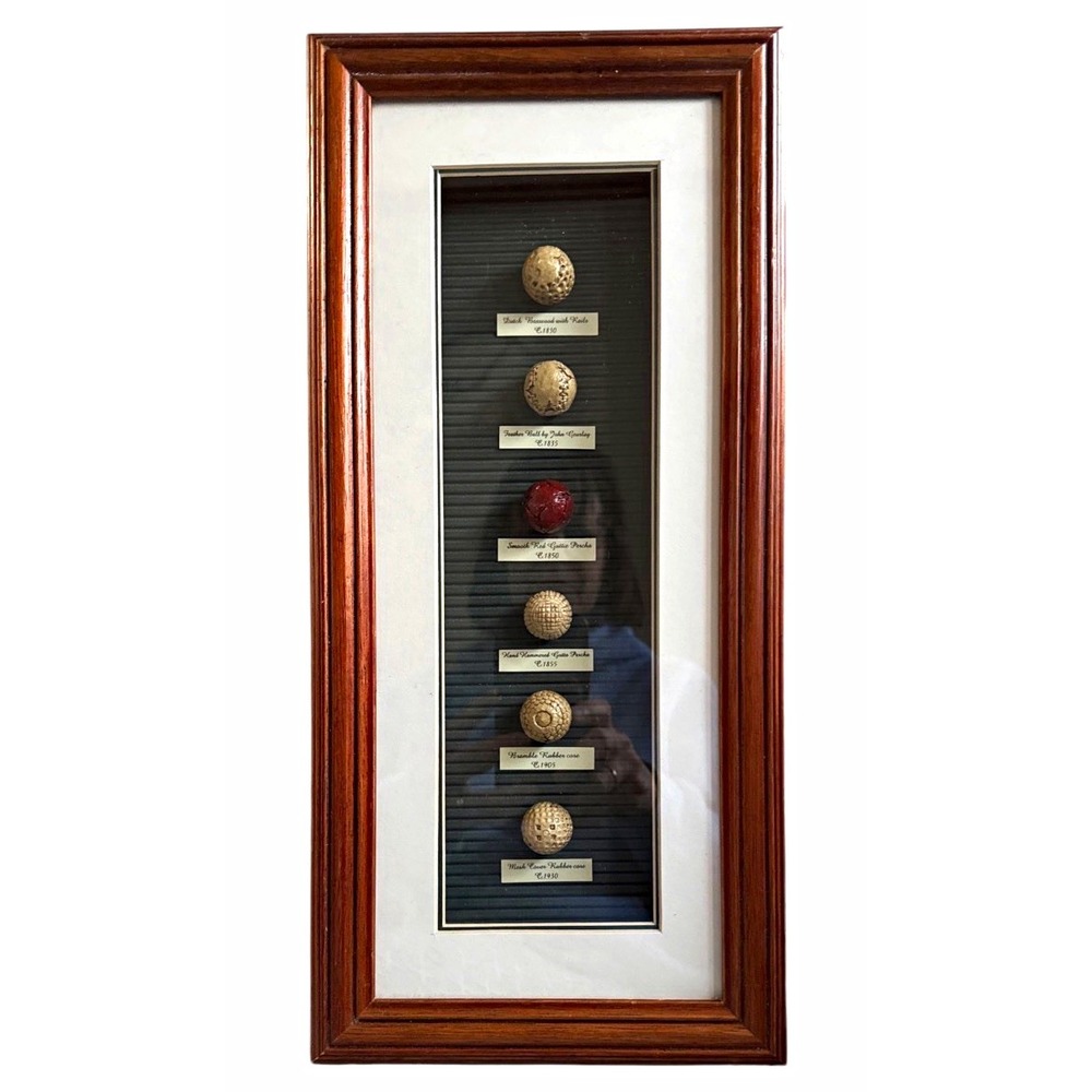 Evolution of Golf Ball Display Frame 6‑Ball Shadow Box 17x8 Wall Decor